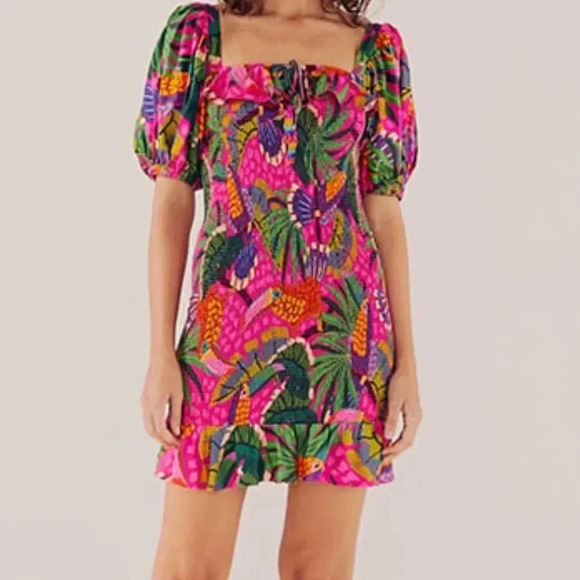Farm RioPINK PAINTED TOUCANS MINI DRESS PINK PAINTED TOUCANS